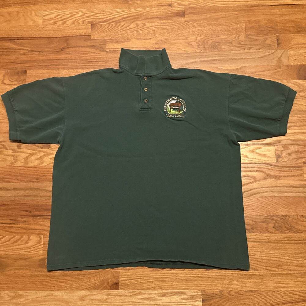 VTG Camp David Presidential Retreat Polo Shirt Mens XL Green Earth Collection